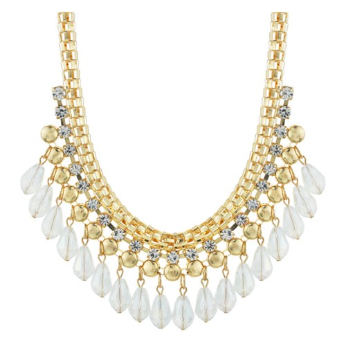 Ожерелье с подвесками из кристаллов, золотых бусин и страз